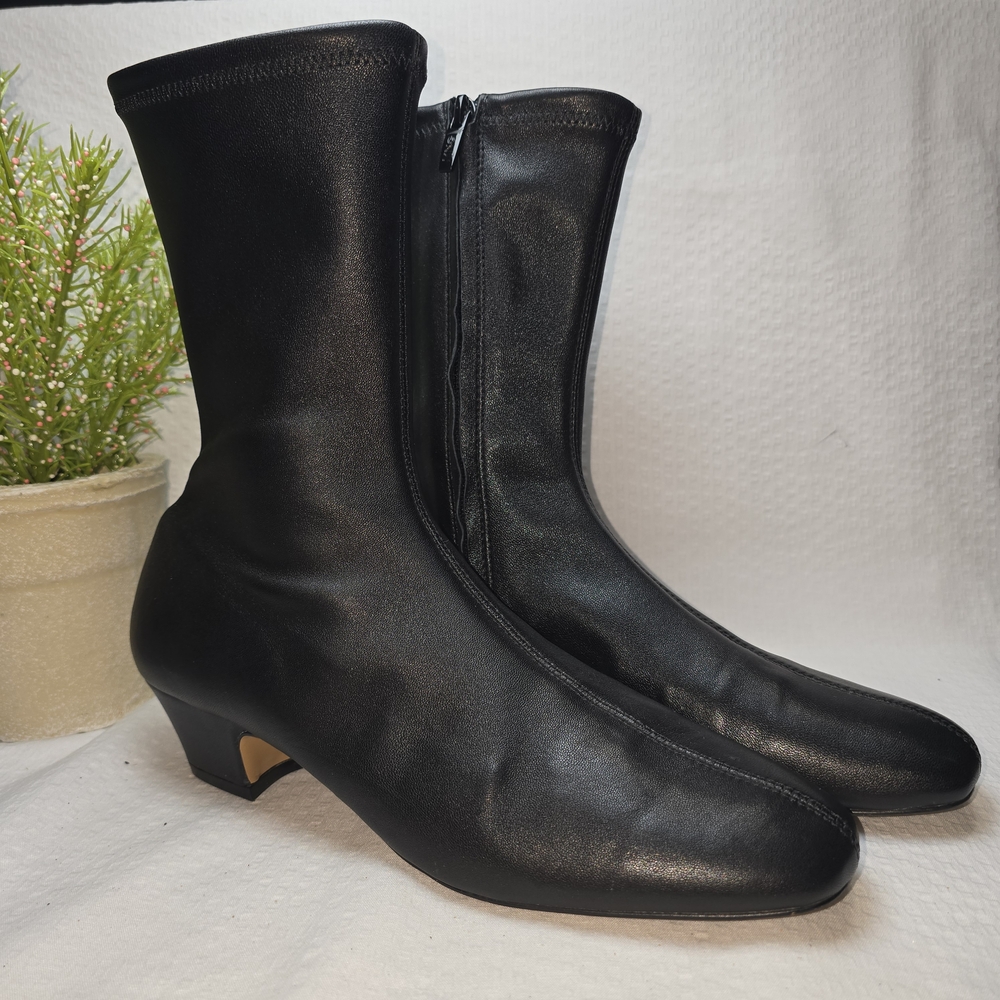 Mango MNG Elegant Black Heeled Boots SOFT LEATHER SIDE ZIP WOMEN EURO 38 (8) EUC